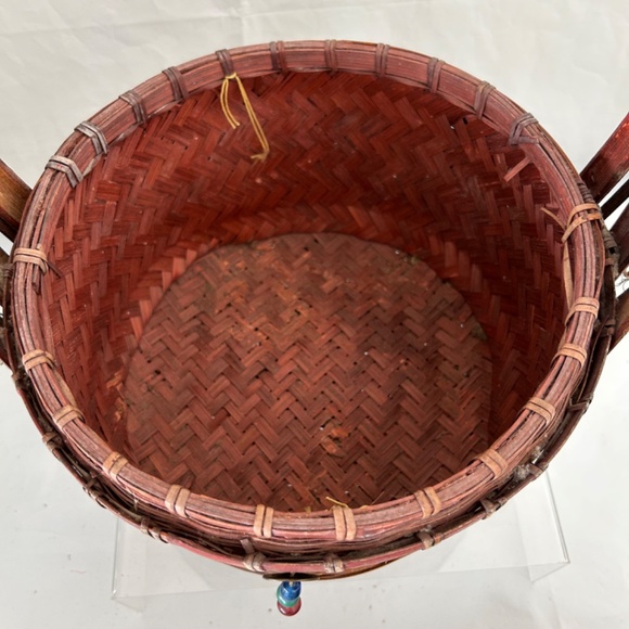 VINTAGE Antique Chinese Wedding Basket 2 Tier RARE Top & Wicker & Bamboo Cane - Picture 9 of 12